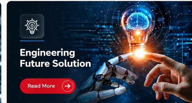 Robot hand and human hand touching a glowing idea bulb