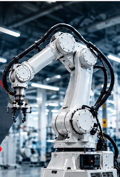 Industrial robotic arm on a factory floor